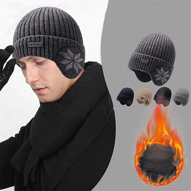Men's Unisex Beanie Hat Winter Hats Beanies Skull Cap Knit Hat Iron Gray Black Polyester Knitted Cozy Daily Wear Going out Snowflake Warm 12