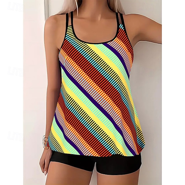  Mujer Bañadores Tankini Traje de baño Vacaciones Tropical Bloque de color Sin Mangas Trajes de baño