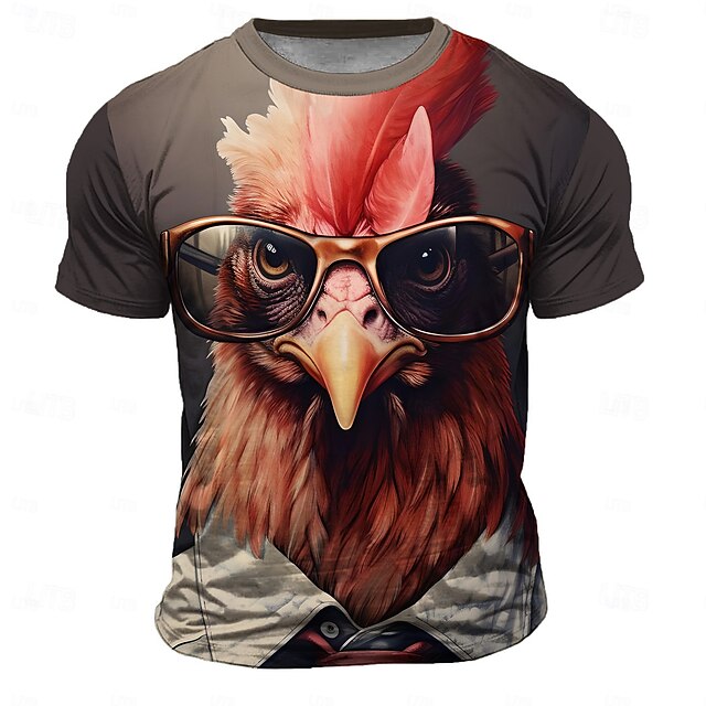 Men's Rooster T Shirt Short Sleeve T shirt 3D Print Crew Neck Shirt Fashion Athleisure Street Sports Outdoor Daily Brown Summer Spring Clothing Apparel S M L XL XXL XXXL4