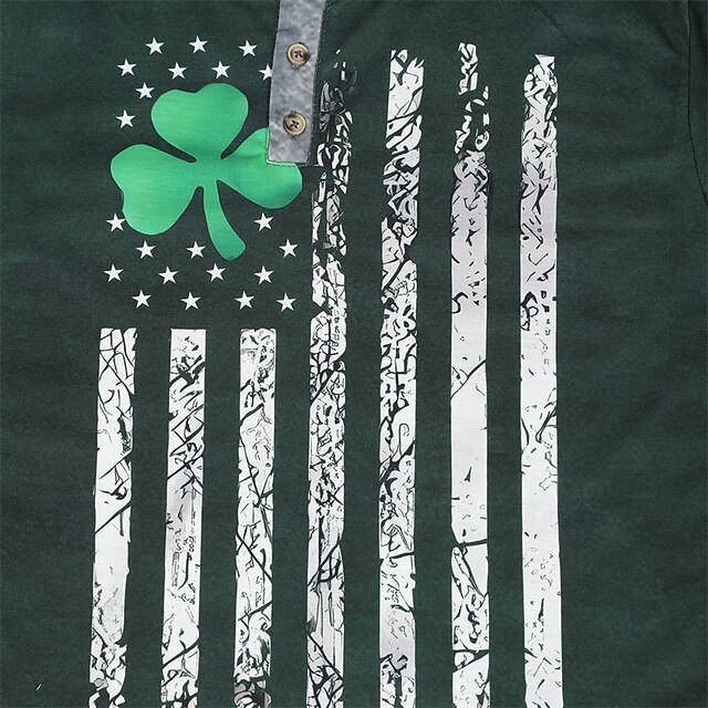 St.patrick's Day Men's Henley Shirt Tee Graphic Clover National Flag 