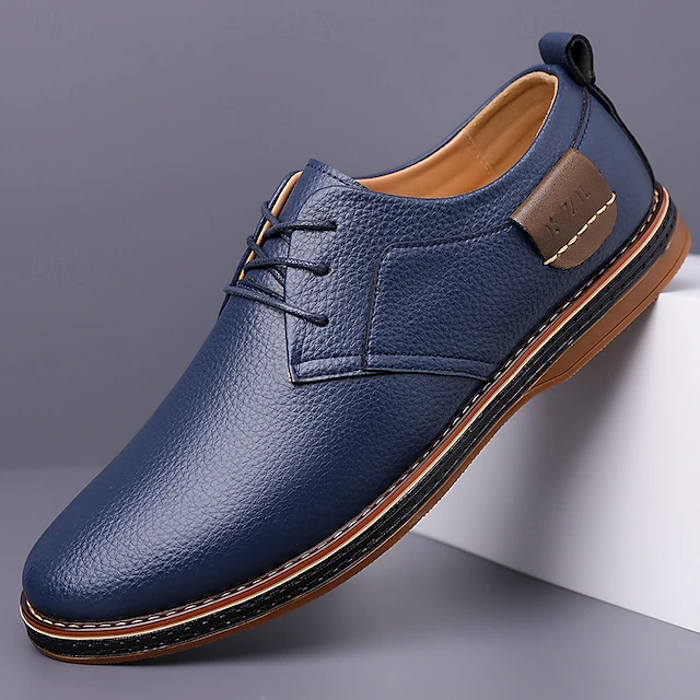 Men's Casual Faux Leather Oxford Shoes in Navy Blue with Lace-Up Design, Comfortable and Stylish for Everyday Wear 33