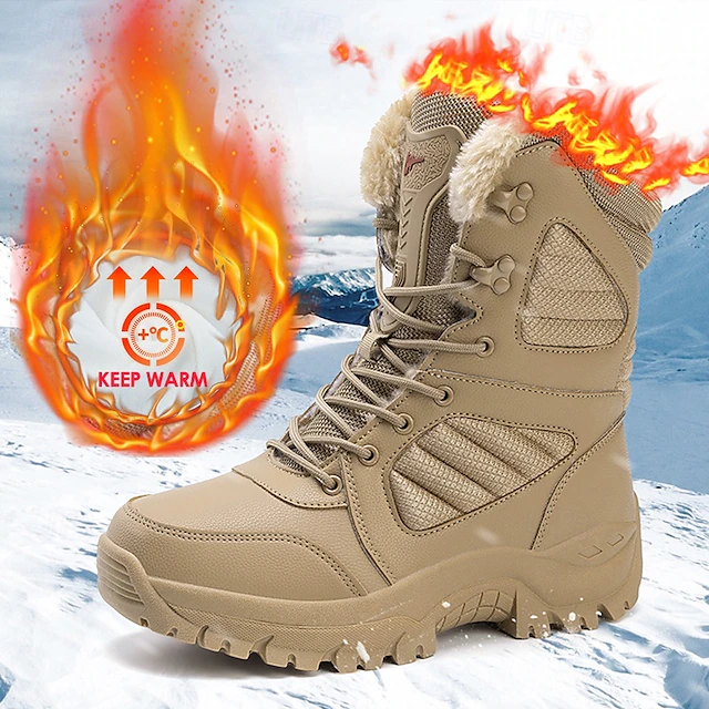 Men's Tactical Winter Boots - Tan Fur-Lined, Insulated, Waterproof, Rugged Sole, Ideal for Cold Weather Outdoor Activities 29