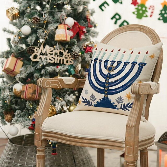  Capa de almofada decorativa feliz hanukkah 4 peças, capa de almofada quadrada macia, fronha para quarto, sala de estar, sofá, cadeira