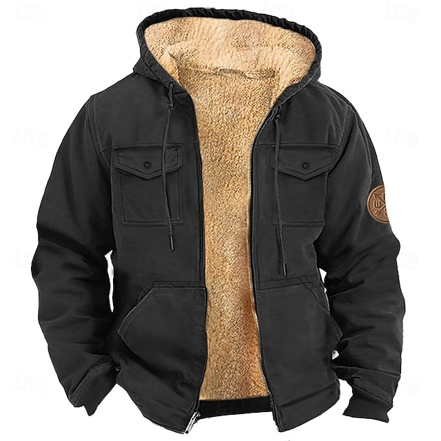  Miesten Yhtenäinen väri Kantri Fleece Hupparit Muoti Tyylikäs Pitkähihainen Hupullinen Pyhäpäivä Katuvaatteet Musta Ruskea Vetoketju Tasku Syksy Talvi Suunnittelija