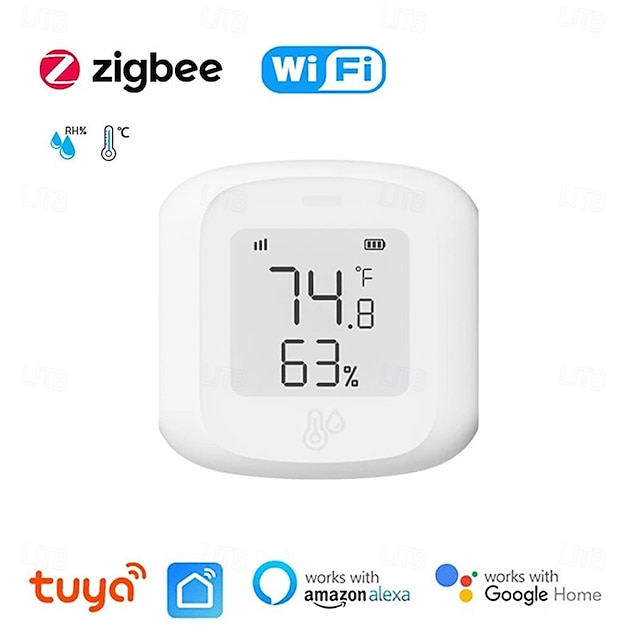  Sensor de temperatura y humedad inteligente Tuya Wifi/Zigbee, termómetro higrómetro para interiores con pantalla LCD, compatible con Alexa y Google Home