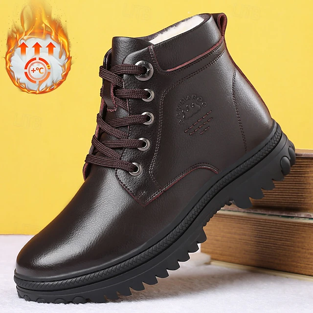 Men's Lace-Up Winter Ankle Boots with Faux Fur Lining, Non-Slip Rugged Sole, and Waterproof Leather Upper – Ideal for Outdoor Cold Weather Wear 15