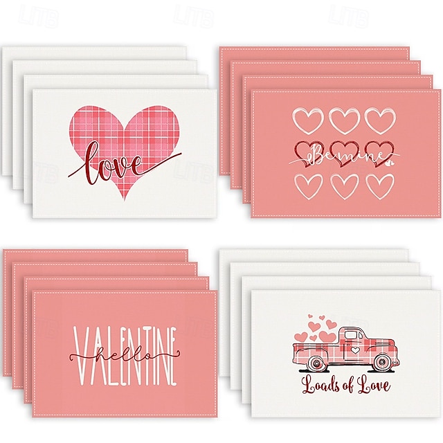  Valentine's Day Placemats Set of 4 Romantic and Decorative Table Mats Featuring Heart or Rose Patterns Durable and Heat-Resistant Perfect for Adding a Touch of Love to Your Dining Table Decor