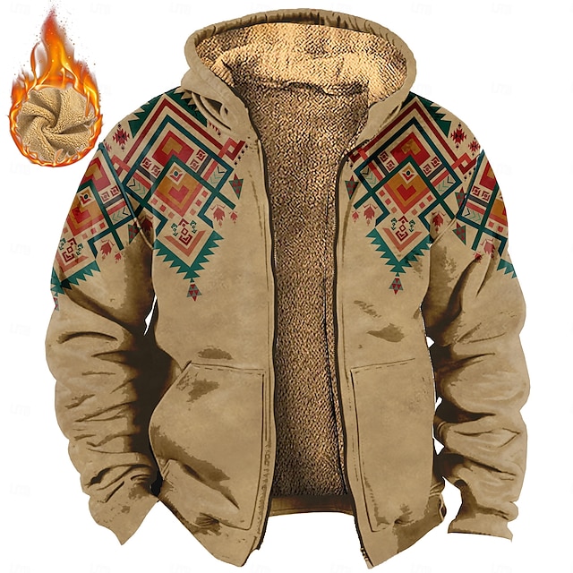  Homens Cowboy Tosão Moletons Moletom Moletom Moletom com capuz Com Capuz Étnico Impressão 3D Esportes Férias Streetwear Marron Cinzento Com Cordão Outono Inverno Designer