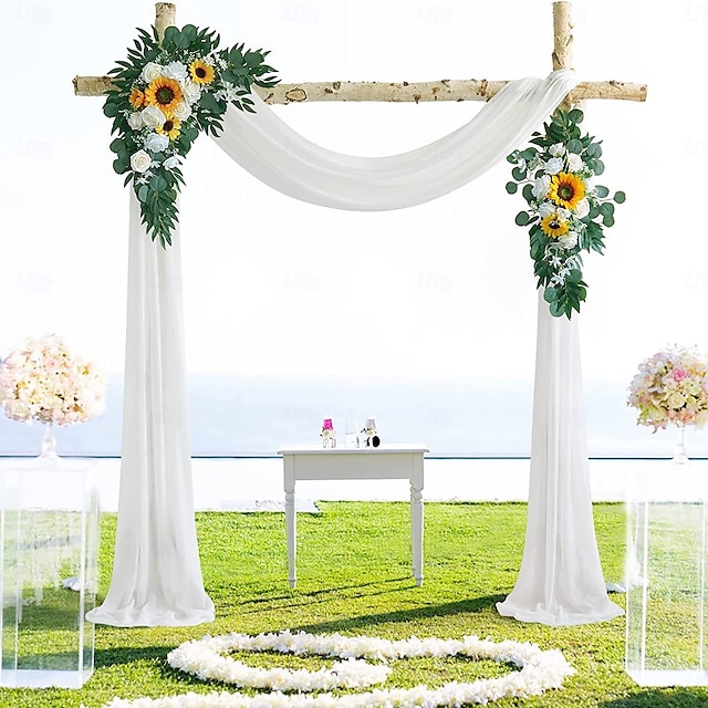  Wedding Arch Flowers Kit with Draping Fabric (Pack of 3), 2pcs Artificial Flower Arrangements and 1 Drapes for Arch Decorations, Wedding Ceremony Arbor, Reception Backdrop, and Outdoor Decor