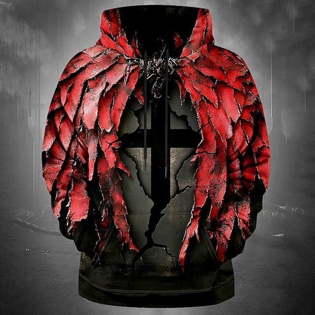  Homens Terror Gótico Cruz Moletons Moletom Moda Legal Manga Longa Gola Redonda Festa Feriado Streetwear Vermelho Com Cordão Outono Inverno Designer