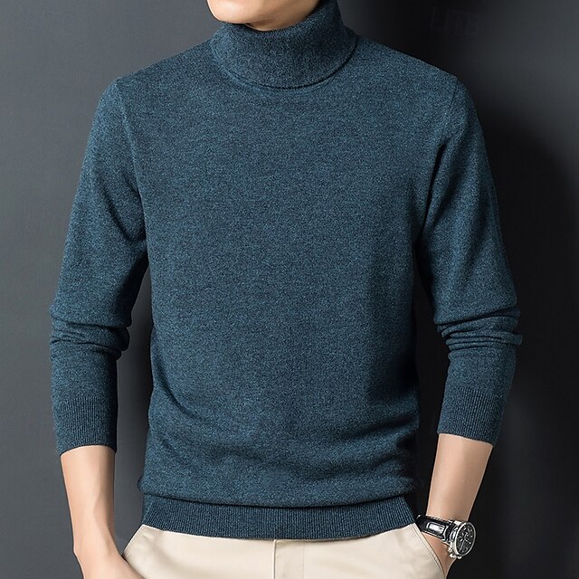  Herr Pullover tröja Sticka Ensfärgat Polokrage Stickat Elegant Jul Utomhus Kläder Höst Vinter Svart Rubinrött S M L