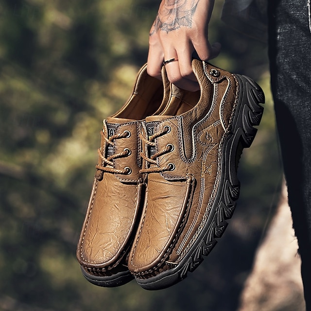  scarpe da trekking da uomo in similpelle in stile vintage con chiusura a lacci e suola robusta, comode e resistenti, perfette per le attività all'aperto