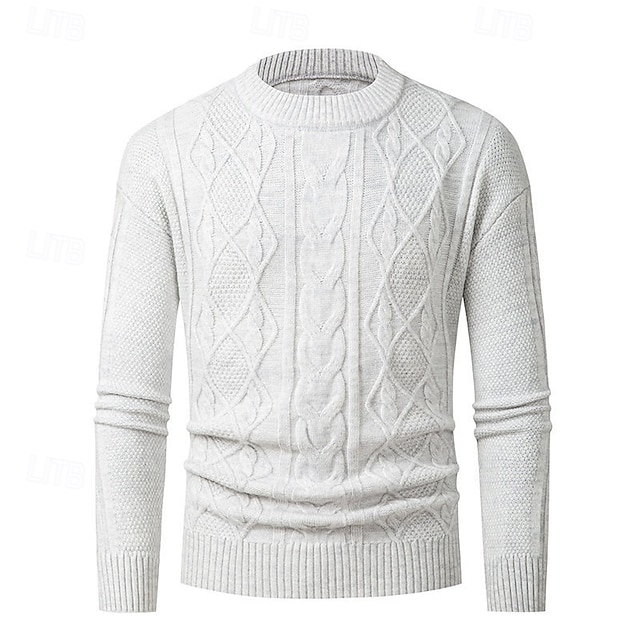  Herren Pullover Strickpullover Gerippt Stricken Standard Strick Glatt Rundhalsausschnitt Modisch Brautkleider schlicht Freizeitskleidung Verabredung Bekleidung Herbst Winter Blau Hellgrau S M L
