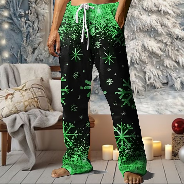  Noël Homme Motif de flocon de neige Pantalons Taille Moyenne Taille élastique à cordon Hawaïen Occasionnel Extérieur Tenue de soirée Fête Pantalons à jambes droites Été Printemps Automne Impression 3D