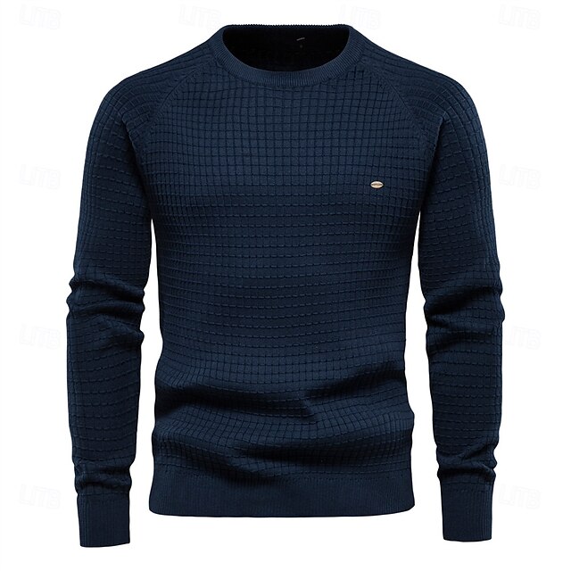  Miesten Neulos Neulepusero Knitwear Joustin Neuloa Tavalliset topit Skottiruutukuvio Tiukka pyöreä kaula-aukko Neuleet Neutraali ulko- Rento / arki Vaatetus 봄 & Syksy Laivaston sininen Sininen S M L