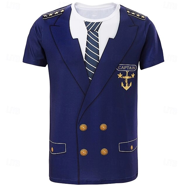Men's Tuxedo Costume Navy T Shirt Short Sleeve T shirt 3D Print Crew Neck Shirt Exaggerated Designer Party Holiday Club Blue Summer Spring Clothing Apparel S M L XL XXL XXXL4