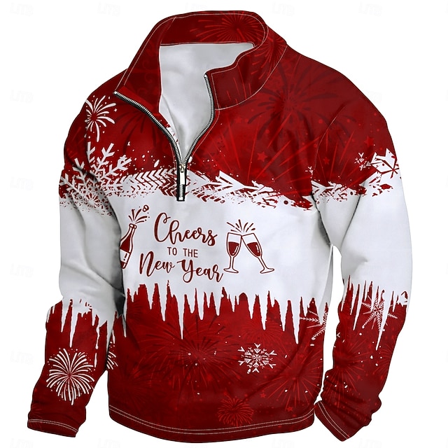  New Year Christmas Men's Sweatshirt Long Sleeve Vacation Going out Streetwear Light Yellow Dark Yellow Light Blue Gray&White Red2 Print Spring &  Fall Designer S M L XL XXL 3XL