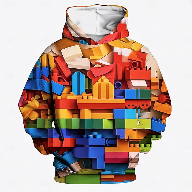  Da ragazzo 3D Fantasia geometrica Felpa con cappuccio Manica lunga Stampa 3D Primavera Autunno Inverno Attivo Essenziale Bambino 3-12 anni Scuola Esterno Bici da strada