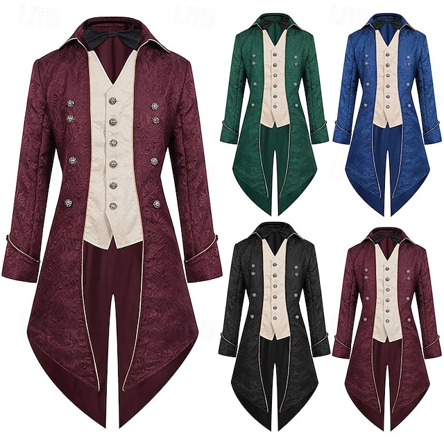  Punk & Gothic Medieval Renaissance Coat Jacket Tailcoat Prince Nobleman Men's Royal Steampunk Halloween Masquerade Event / Party Masquerade Adults' Coat