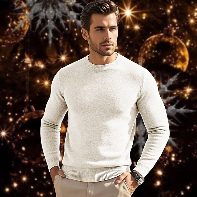 Men's Wool Sweater Pullover Sweater Jumper Cashmere Cashmere Sweater Knit Sweater Ribbed Knit Regular Knitted Plain Crew Neck Fashion Casual Daily Wear Date Clothing Apparel Fall & Winter Black Blue 8