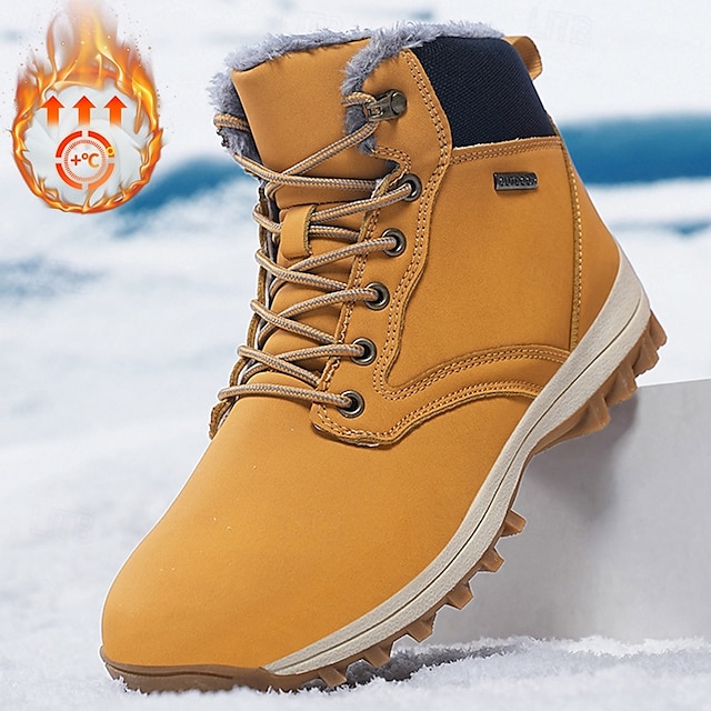  botas de inverno masculinas impermeáveis e isoladas com sola de borracha antiderrapante e forro de pele sintética para caminhadas ao ar livre
