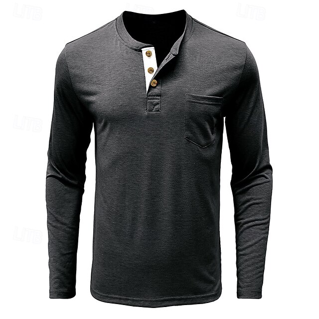 Men's T shirt Henley Shirt Long Sleeve Shirt Plain Henley Street Daily