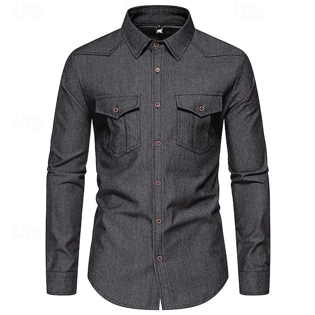  Herren Hemd Oberhemd Knopfhemd Solide / einfarbig Hochzeit Täglich Dunkelblau Dunkelgray Hellhimmelblau Langarm Umlegekragen Frühling & Herbst Bekleidung Mode