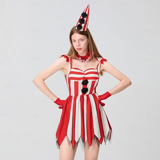 Joker Clown Red and White Outfits Carnival Costume Women's Adults Cosplay Halloween Carnival Mardi Gras Easy Carnival Costume 6