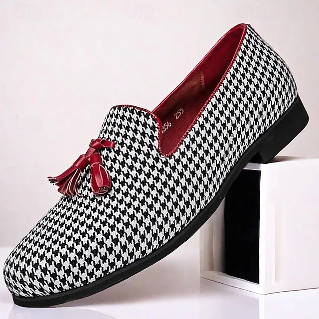 Men's Elegant Houndstooth Loafers with Tassel - Perfect for Weddings and Parties 21
