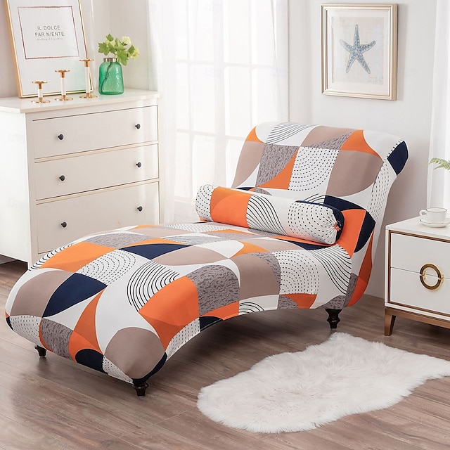  Bedruckter Bezug für Chaiselongue ohne Armlehnen, Schonbezug für den Innenbereich, Stretch-Stuhlbezüge für Wohnzimmer und Schlafzimmer, Stretch-Schonbezug für Chaiselongue ohne Armlehnen