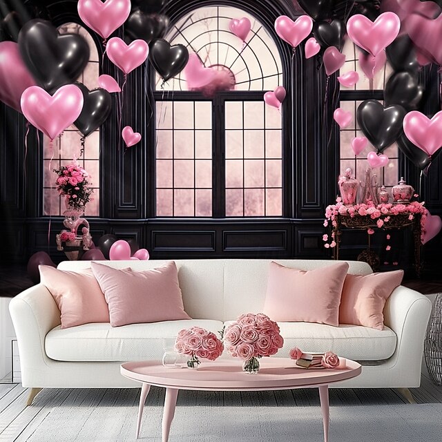 Wedding Decorations Backdrop Photograph Wall Hanging Large Tapestry Art Mural Decor Blanket Curtain Home Bedroom Living Room Decoration Heart Balloons 24