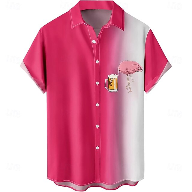 Men's Flamingo Halloween Shirt Button Up Shirt Aloha Shirt Short Sleeve Hawaiian Outdoor Casual Summer Spring Turndown Button Up Pink4