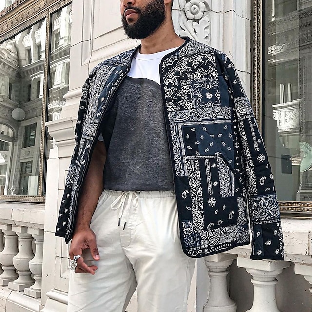  Men's Lightweight Jacket Formal Home Floral Style Spring Fall Winter Floral Graphic Vintage Fashion Regular Black Jacket