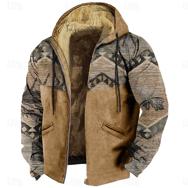 Men's Cowboy Deer Fleece Hoodie Hoodies Fashion Ethnic Long Sleeve Hooded Vacation Sports Outdoor Streetwear Khaki Drawstring Fall Winter Designer 8