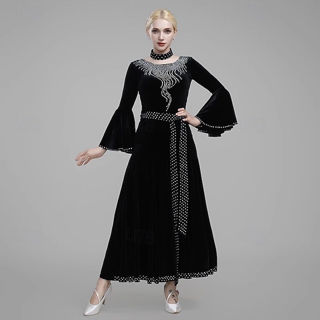  Für den Ballsaal Kleid Farbaufsatz Kristalle / Strass Damen Leistung Party Langarm Plüsch