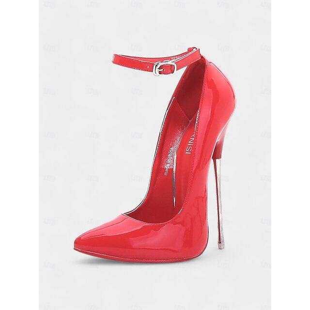 Women's Red Patent Leather Stiletto High Heel Pumps with Ankle Strap ...