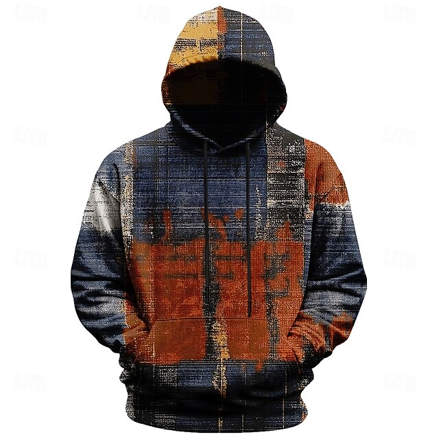 Men's Patchwork Hoodies Fashion Cool Long Sleeve Crew Neck Holiday Going out Streetwear Blue Drawstring Fall Winter Designer4
