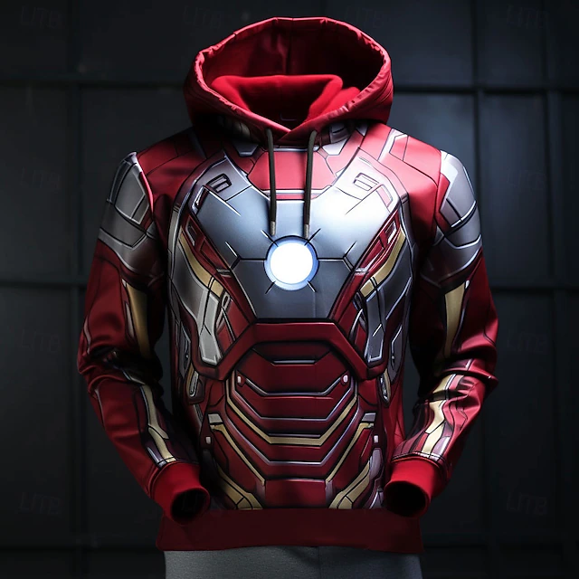 Men's Costume Hoodies Sweatshirt Fashion Cool Long Sleeve Crew Neck Party Holiday Streetwear Red Drawstring Fall Winter Designer4