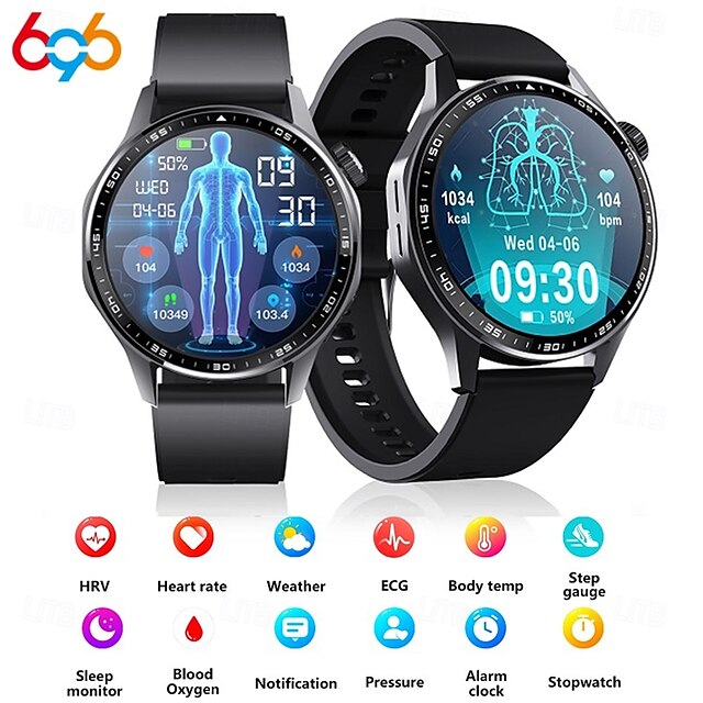  696 F210 Montre intelligente 1.55 pouce Montre intelligente avec bracelet Bluetooth ECG + PPG Podomètre Rappel d'Appel Compatible avec Android iOS Hommes Mode Mains-Libres Rappel de Message IPX-0