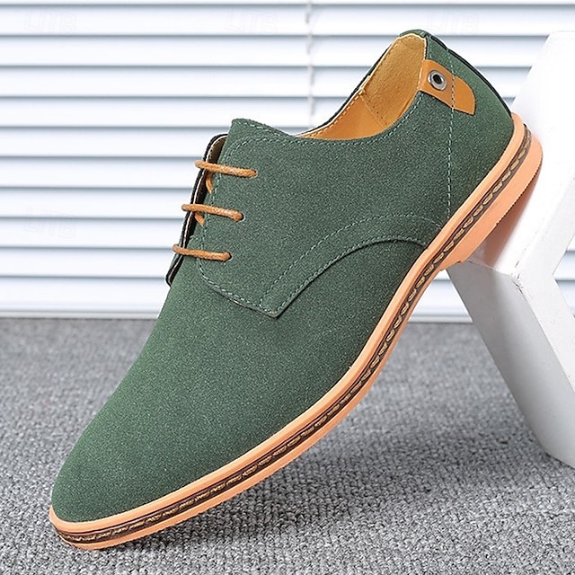  ανδρικά casual πράσινα σουέτ παπούτσια oxford – σχέδιο με κορδόνια με σόλα αντίθεσης, άνετα καθημερινά παπούτσια για έξυπνο-casual στυλ