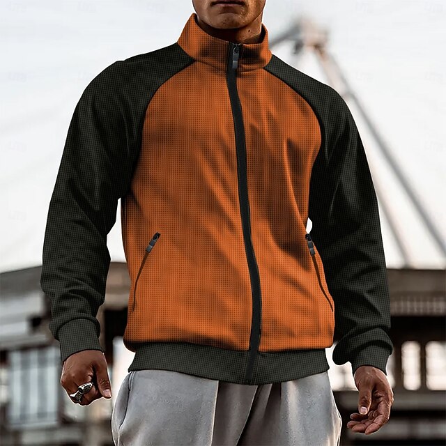  Per uomo Felpa con cappuccio e zip Felpa con cappuccio a zip intera Felpe con zip Bianco Marrone Cachi Grigio Colletto Mao Color Block Liscio Zip Up Collage Sportivo Giornaliero Per eventi Streetwear