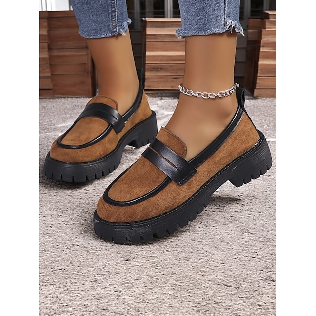  chunky loafers med leopardmönstrat för kvinnor - slip-on skor i mocka med robust sula, perfekt för casual- och streetwear-stilar