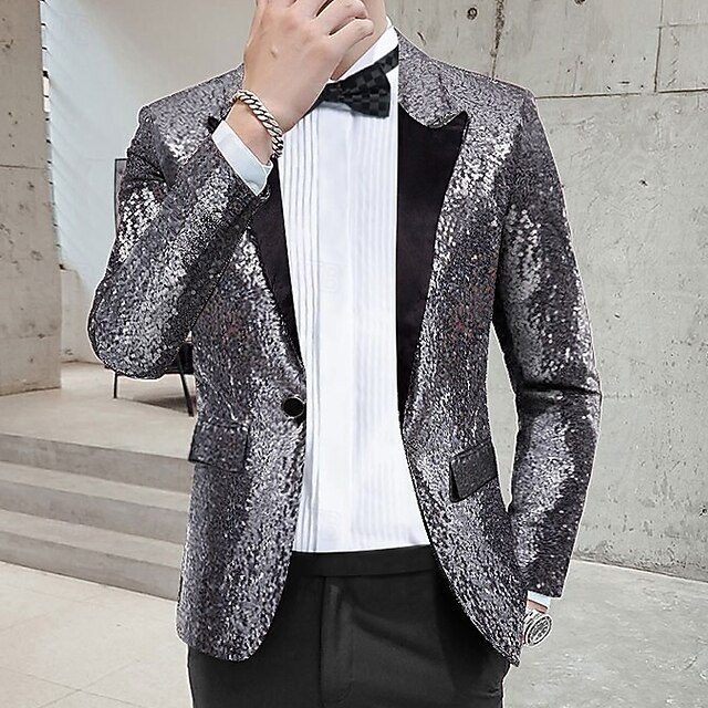  Homens Blazer O negócio Coquetel Festa de Casamento Moda Casual Primavera & Outono Poliéster Tecido Bolsos Botões Confortável Não Trespassado Jaqueta esporte Prata Preto Branco Vermelho
