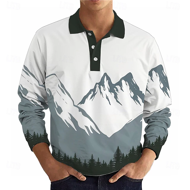 Men's Mountain Polo Shirts Golf Shirt Long Sleeve Polo Shirts Collared