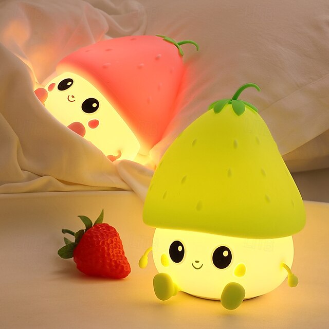 Strawberry Silicone Night Light, USB Rechargeable Kids Bedside Lamp