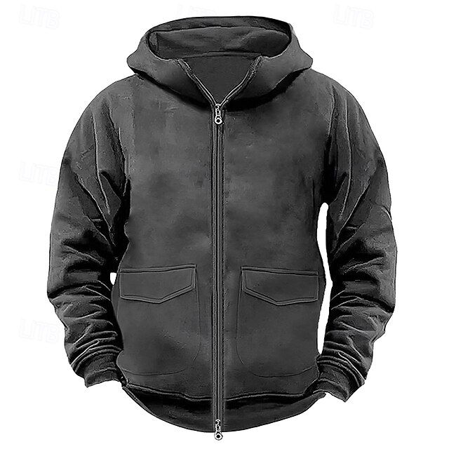  Per uomo Felpa con cappuccio Felpa con cappuccio a zip intera Felpa con cappuccio tattica Nero Blu marino Cachi Grigio Con cappuccio Liscio Compatto Sportivo Giornaliero Streetwear Fantastico