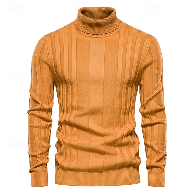  Miesten Neulos Neulepusero Knitwear Joustin Neuloa Tavalliset topit Väripalikka Poolokaulus Neuleet Neutraali ulko- Vaatetus 봄 & Syksy Musta Keltainen S M L