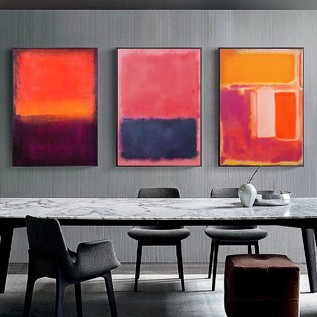 Yellow red set of 3 canvas Mark Rothko Hand-painted Oil Paintings ...