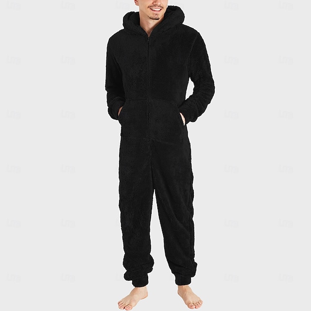  Herr Bodysuits Sovkläder Pyjamas set 1 PC Ren färg Mode Stylish Klassisk Hem Dagligen Säng Polyester Komfort Mjuk Present Luvtröja Långärmad Huvtröja Jumpsuit Ficka Med framknäppning Höst Vinter