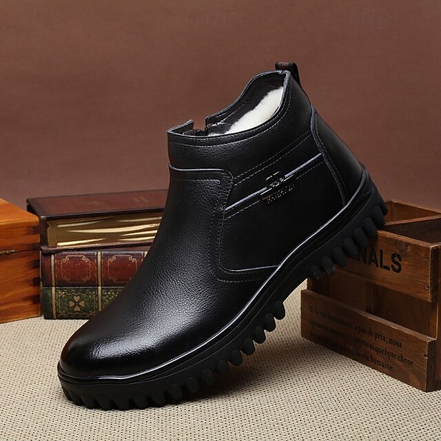 Men's Warm Leather Chelsea Boots with Fur Lining and Zipper - Casual and Cozy Perfect for Winter 15